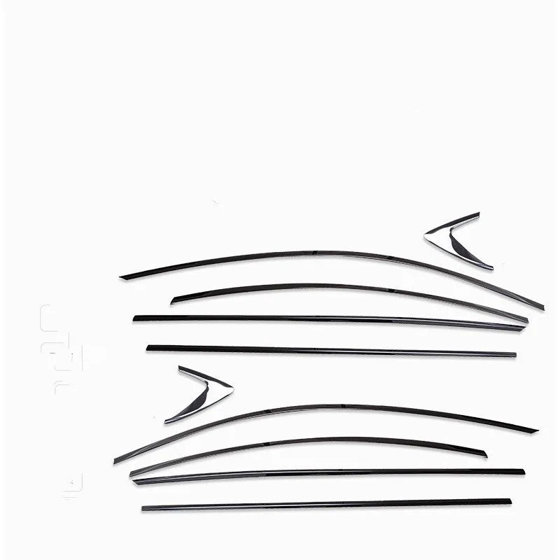 Stainless steel window trim strip in a black titanium finish for moulding.