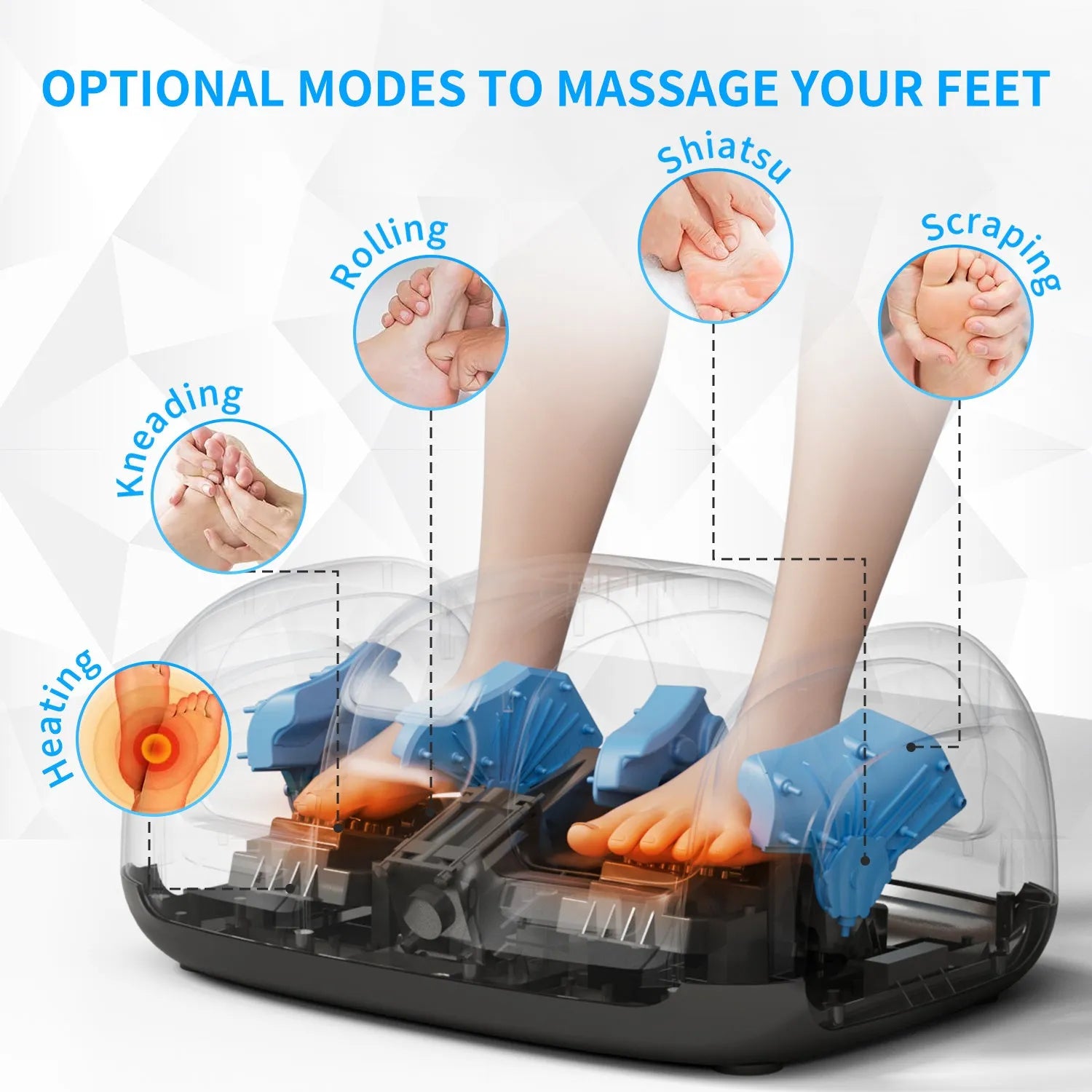 3D foot and calf massager with heat, four auto programs, adjustable intensity, and remote control, black finish