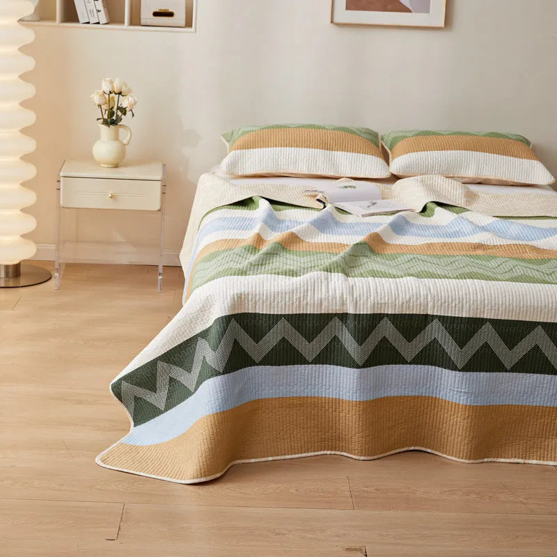 Pure cotton printed bed sheet set in a modern design, shown on a 2.2 metre bed.
