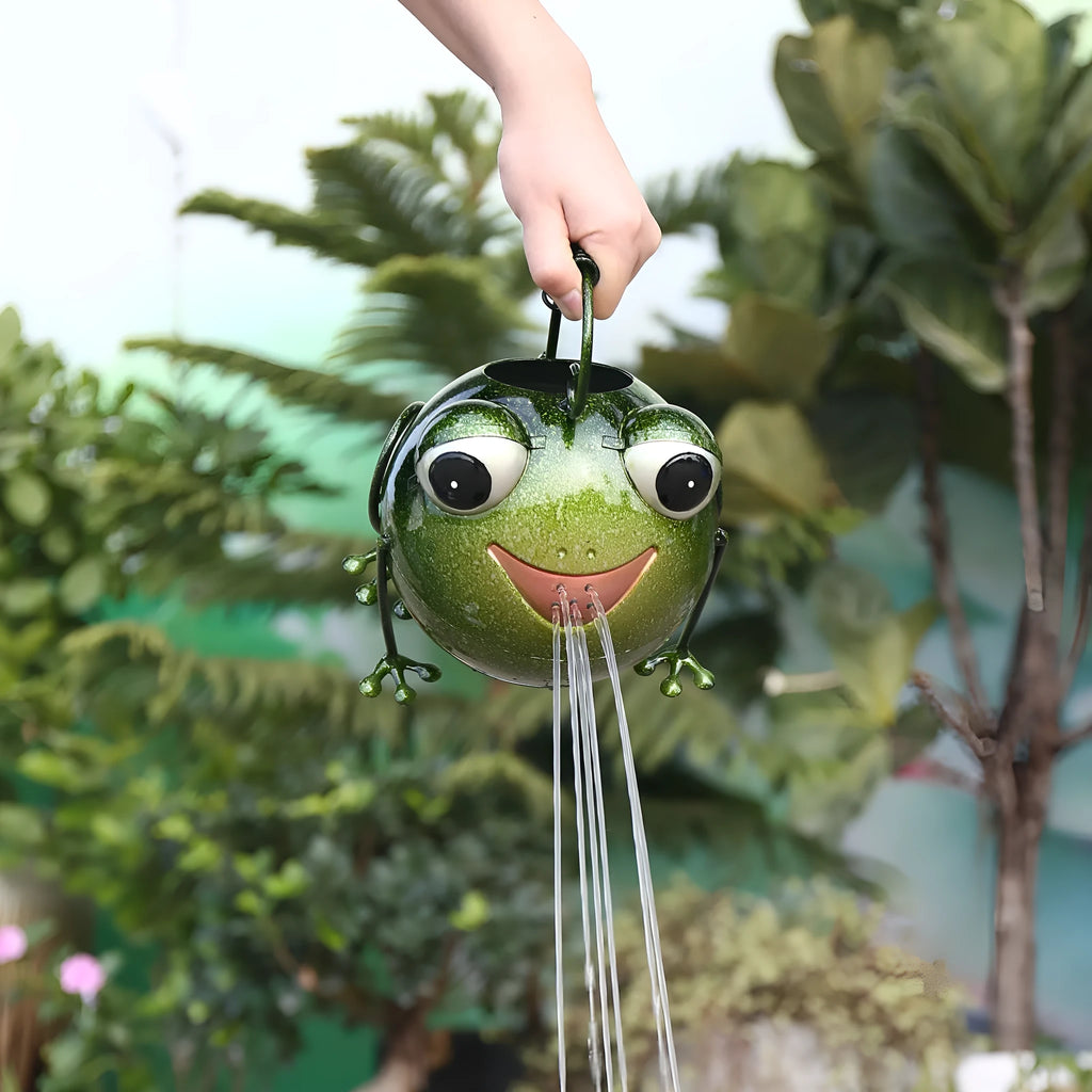 Creative cartoon iron frog watering pot in wrought iron with coloured frog design for garden decoration