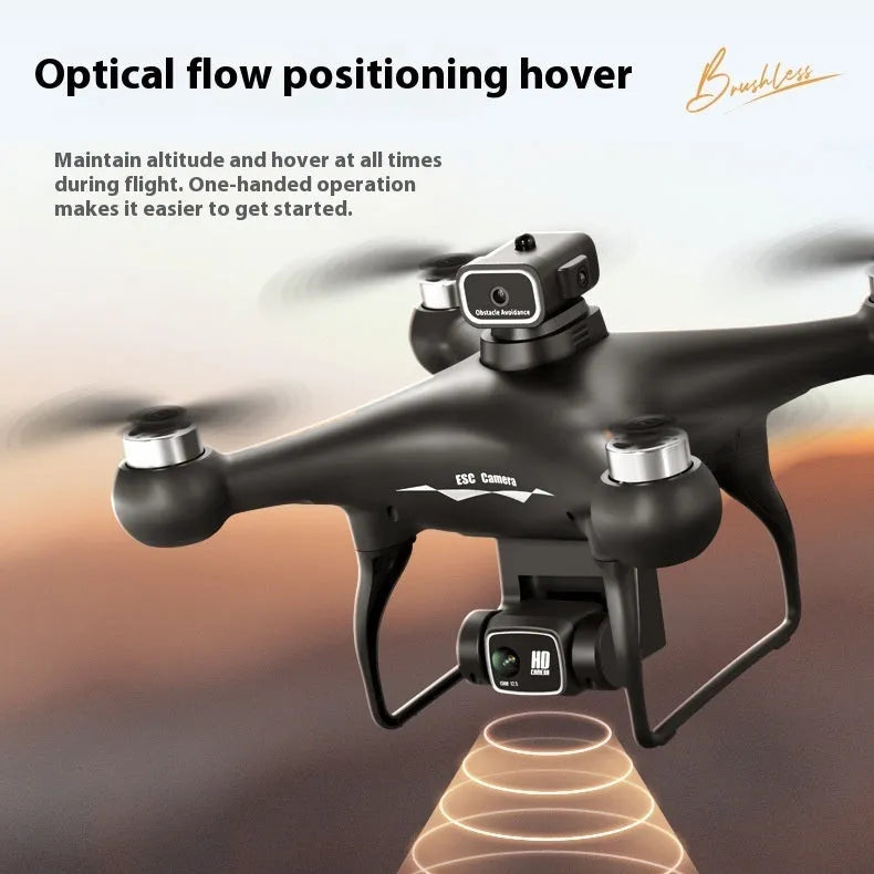 S116 black HD brushless quadcopter drone with four obstacle avoidance sensors and camera.