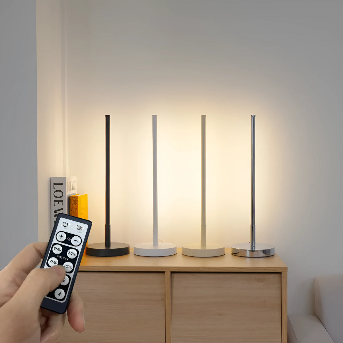 Nordic LED table lamp in minimalist style, 47cm height, available in beige, black, bright chrome, white