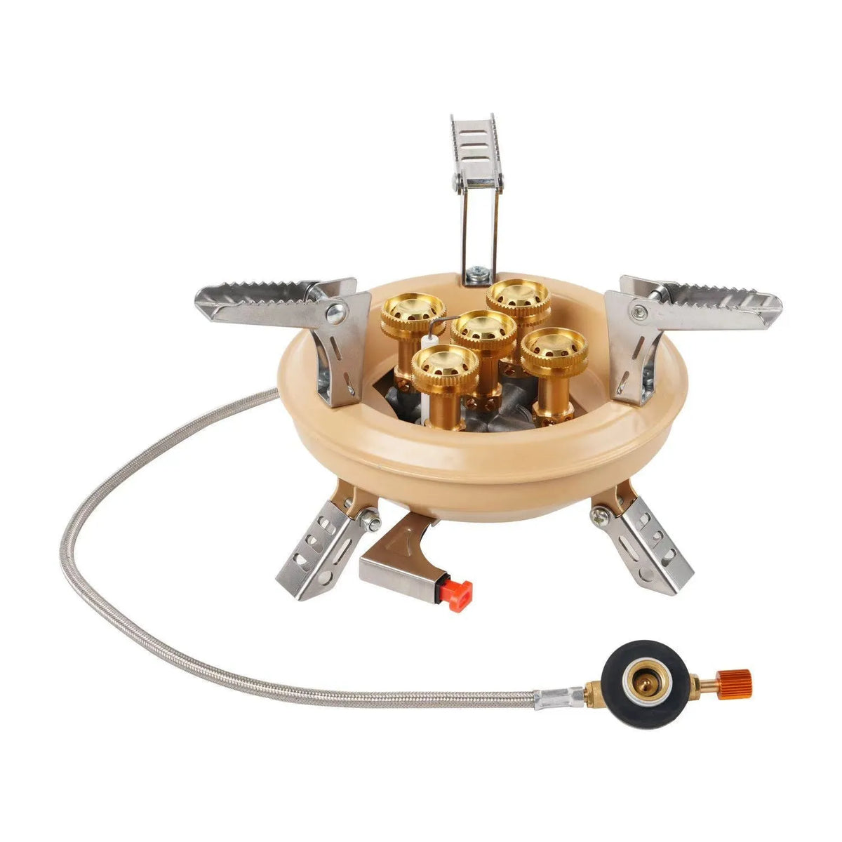 Portable windproof gas stove in black or khaki for camping and picnics, suitable for 1-2 people.