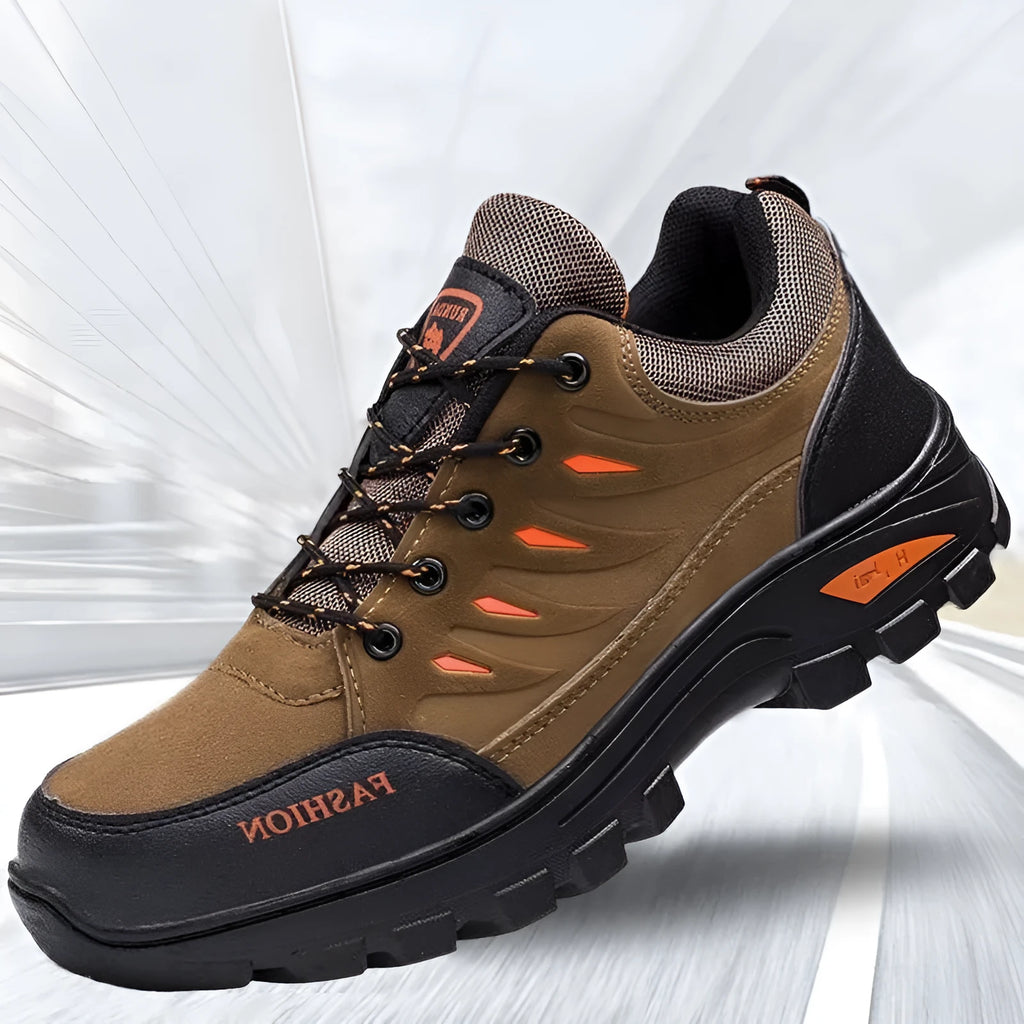 Men's green suede mid-top hiking shoes with rubber sole and lace-up front.