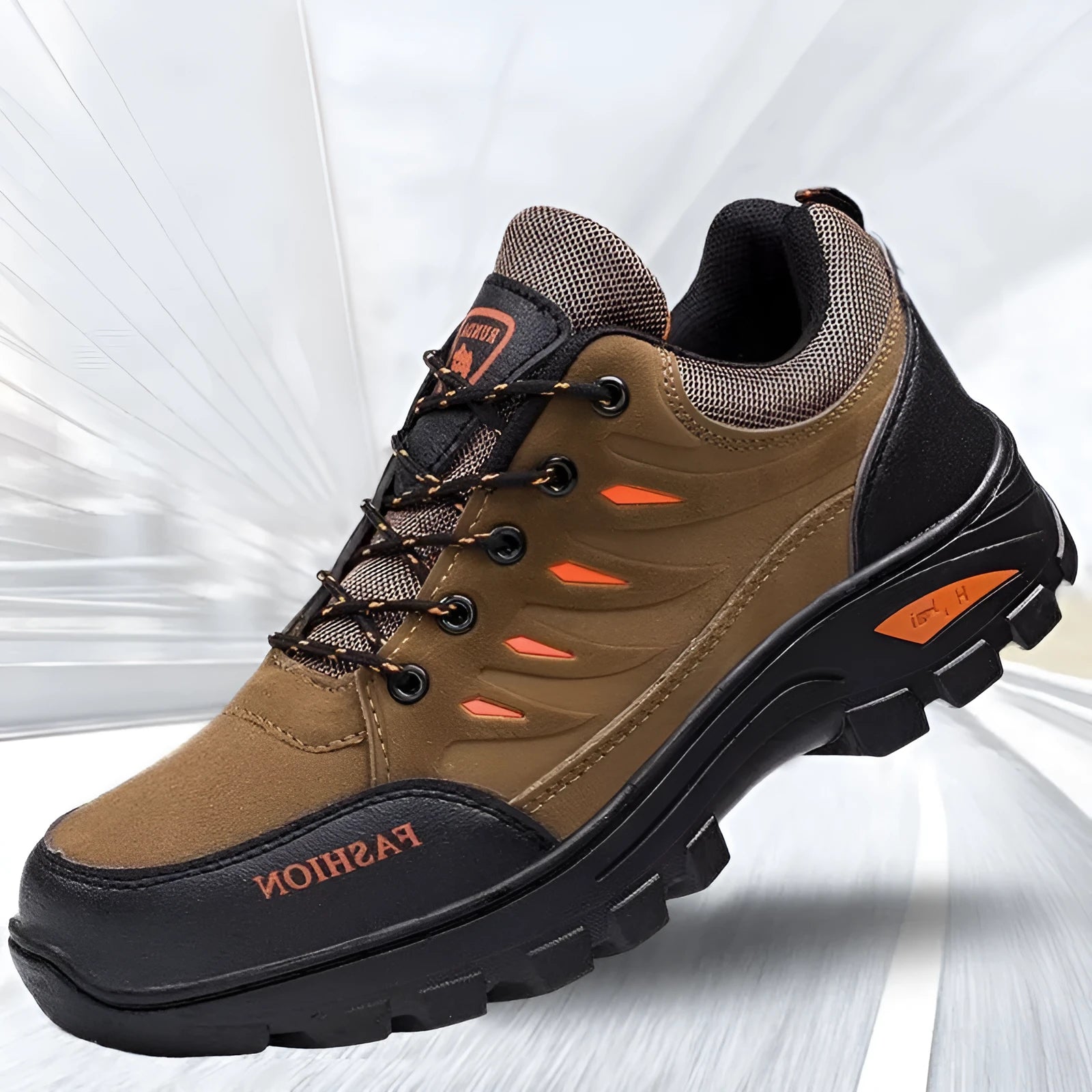 Men's green suede mid-top hiking shoes with rubber sole and lace-up front.