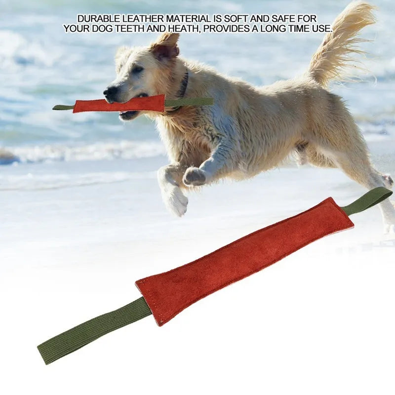 Natural cowhide dog biting training stick 40cm on plain background training exercise toy