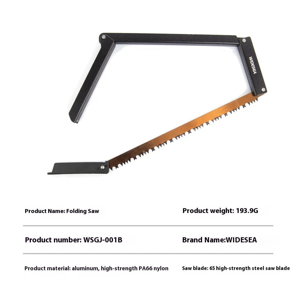Black foldable outdoor survival saw with aluminum and PA66 nylon frame