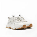 Women's beige round toe casual sneakers with cross straps, thick sole, and top layer cowhide upper