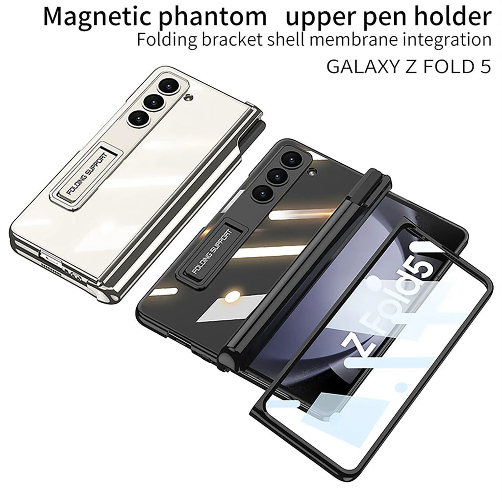 Electroplating transparent hard case with magnetic hinge pen holder for Samsung Z Fold 5, Holiday Blue colour