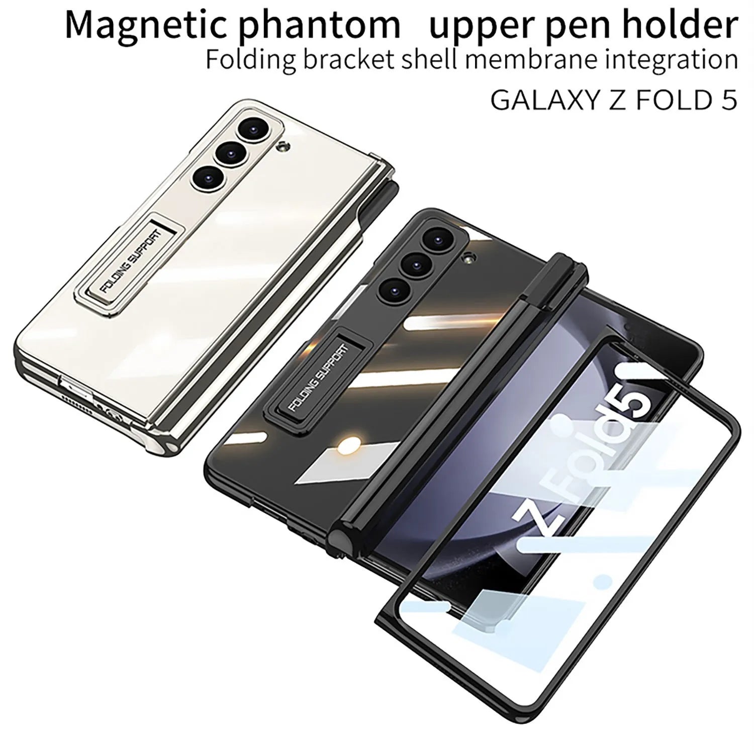 Electroplating transparent hard case with magnetic hinge pen holder for Samsung Z Fold 5, Holiday Blue colour