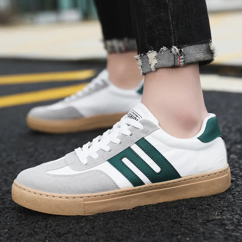 Men's cotton cloth casual sneakers board shoes round toe lace-up in white and black colour