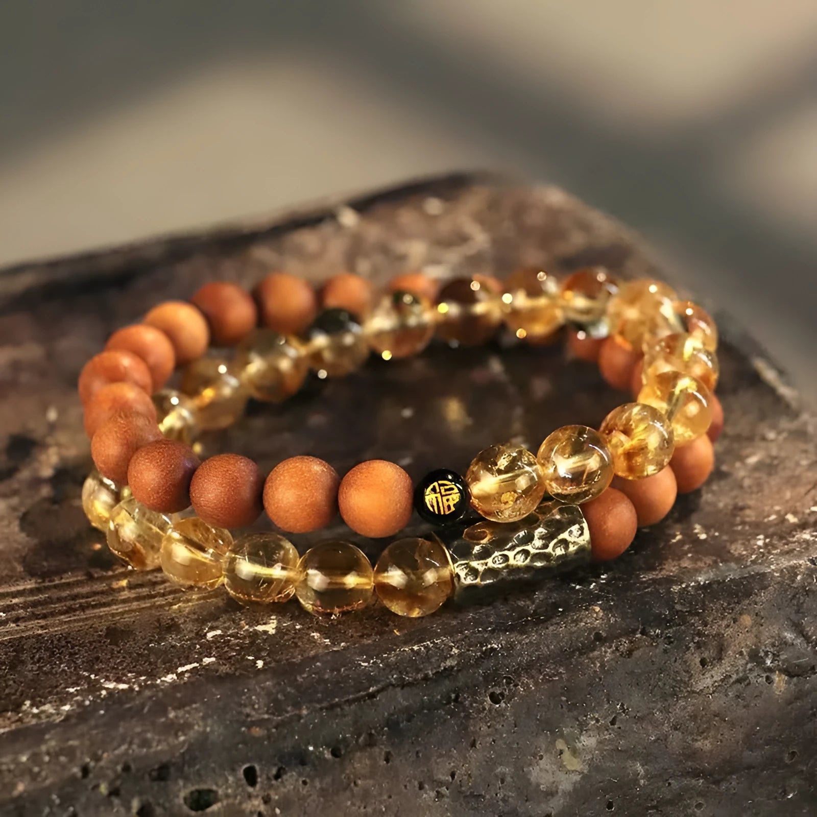 Bodhi yellow tower crystal double ring bracelet retro unisex jewellery
