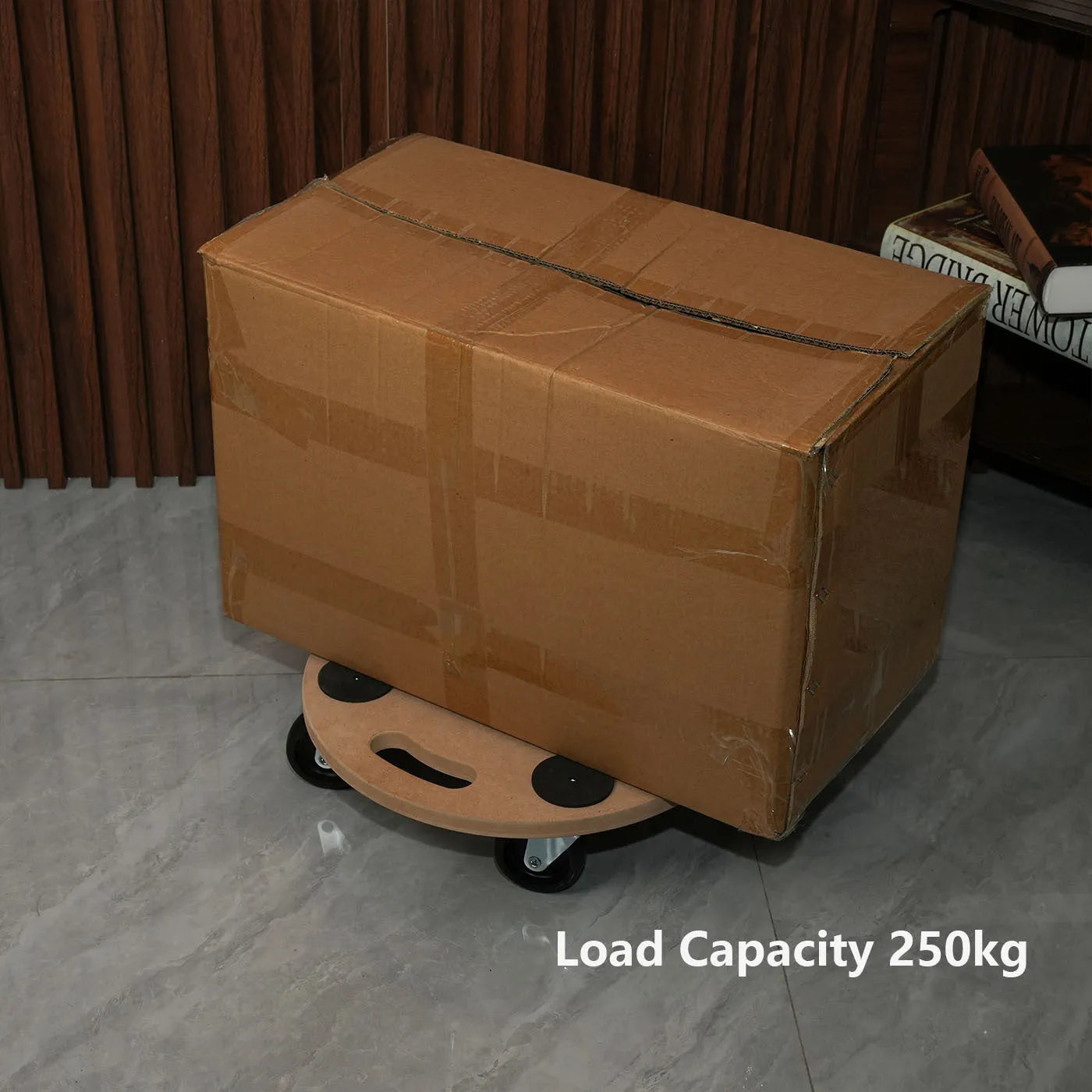 Two wooden mover trolleys with non-slip platforms for heavy item transport