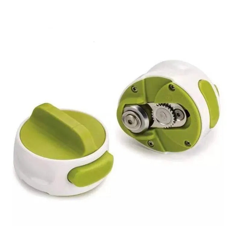 Green stainless steel bottle opener with screw mechanism for jars and bottles