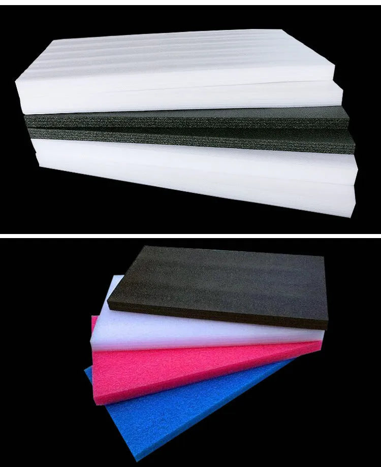Large white EPE pearl cotton foam board showing texture and 10mm thickness, dimensions 200cm by 100cm.