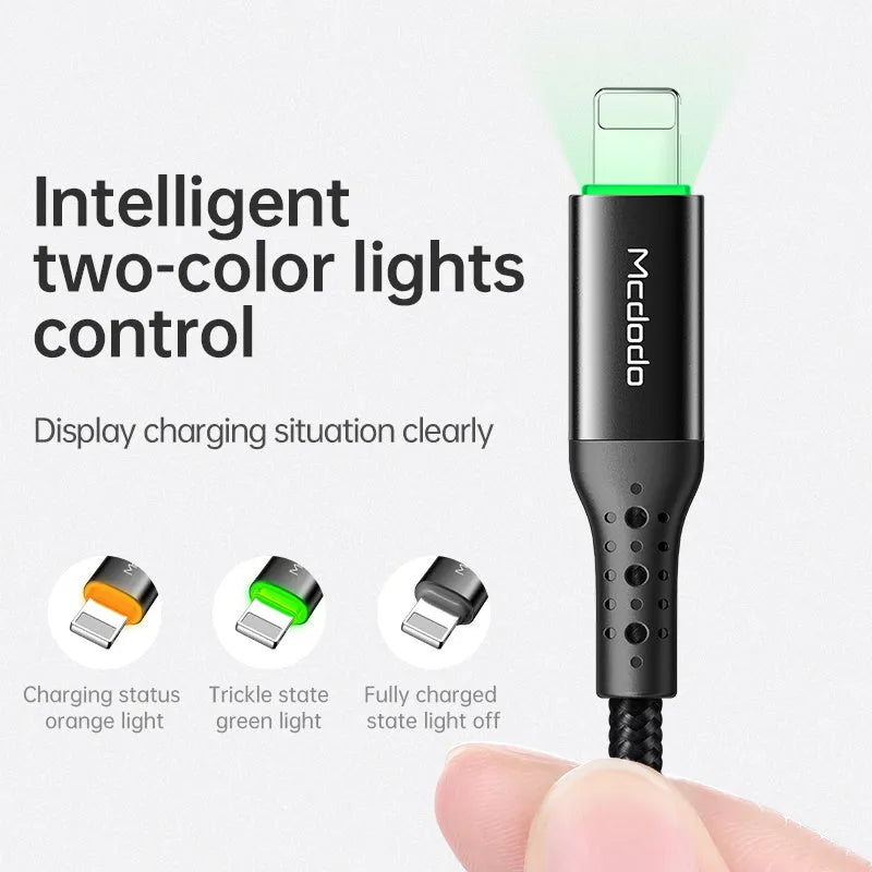 Black intelligent power-off USB data cable for Apple devices with 1.2m length and standard USB-A connector