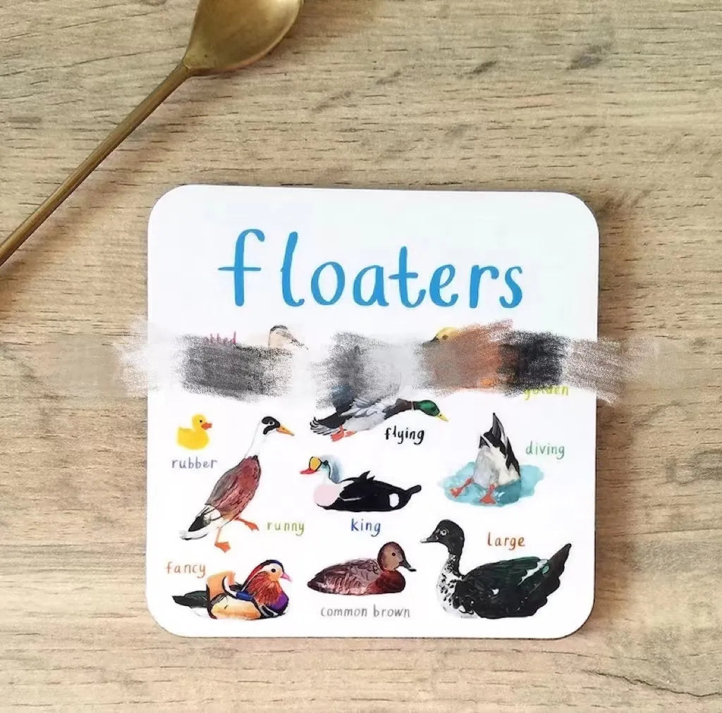 Set of 6 square bird pun coasters with PVC material, each featuring a different bird chart, 10x10x0.35 cm