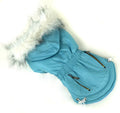 Zippered cotton padded pet clothes in polyester, shown in multiple colours and sizes XS to 2XL