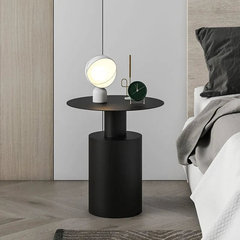 Nordic style round metal bedside table in beige with simple modern design for bedroom use