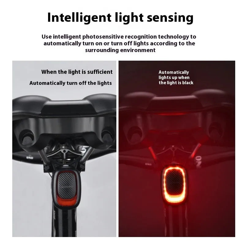Compact bicycle taillight with intelligent brake sensing and wireless remote control, 5.4x3.6x3.1cm