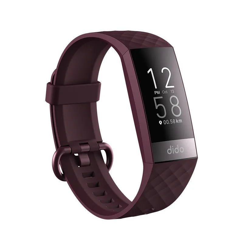 Y6 Black smart health bracelet with 1.1-inch screen on a wrist, showing blood pressure and heart rate data display.