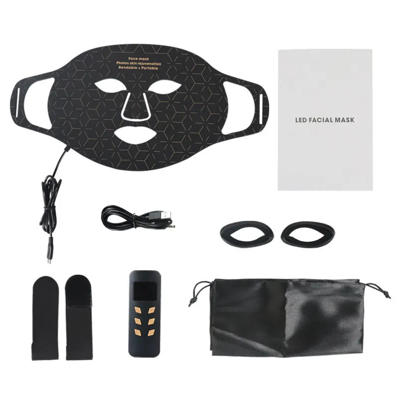 Infrared colour light skin rejuvenation beauty apparatus face mask in black with double ear loops for home use