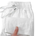Linen blend Chinese style straight leg trousers with elastic drawstring waist in apricot colour