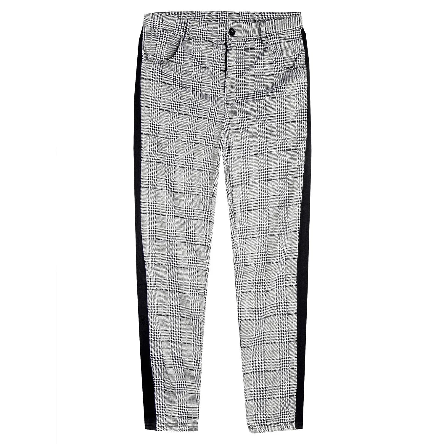 Men's high elasticity polyester plaid casual trousers in black border colourway