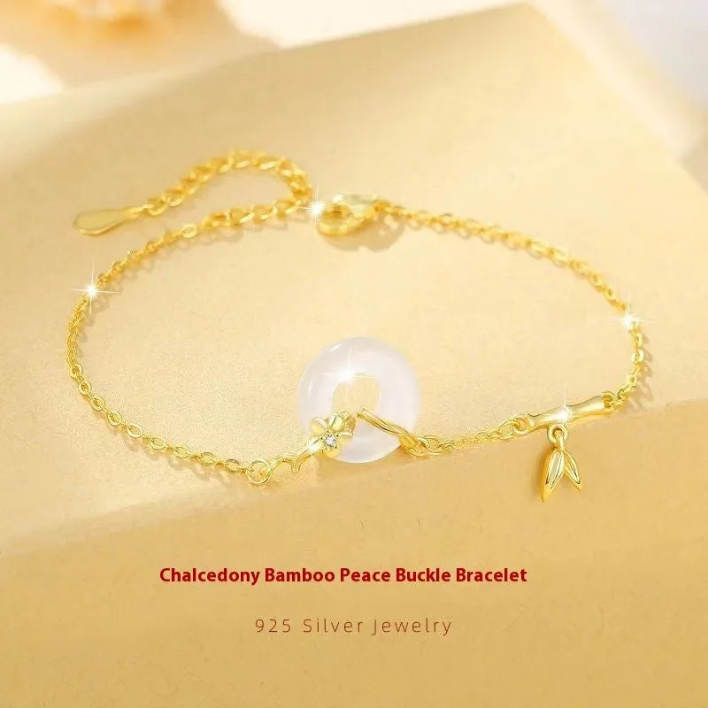 Silver electroplated white chalcedony bracelet with peace buckle and starry sky design
