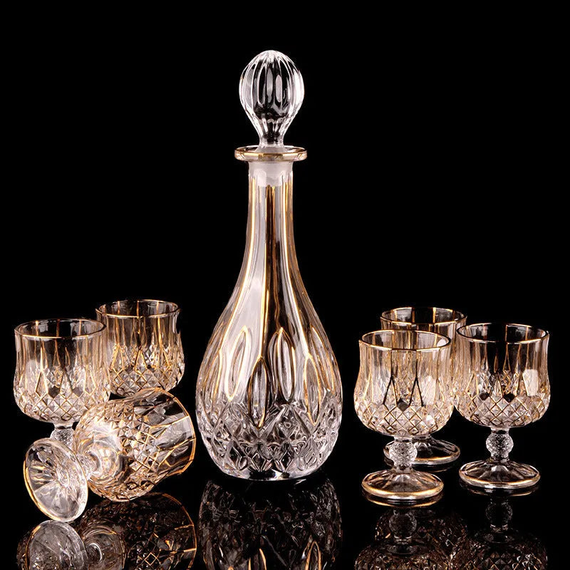 Yellow glass wine set with bottle and glasses, Chinese style, seven-piece wine gift set