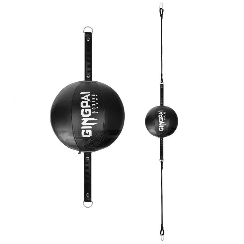Black PU leather hanging boxing speed ball for reaction and dodge training equipment.