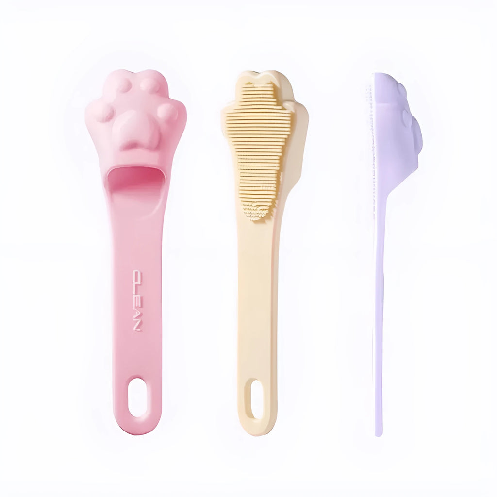 Silicone finger toothbrush for pets in pink, purple and yellow colours for dog and cat dental care