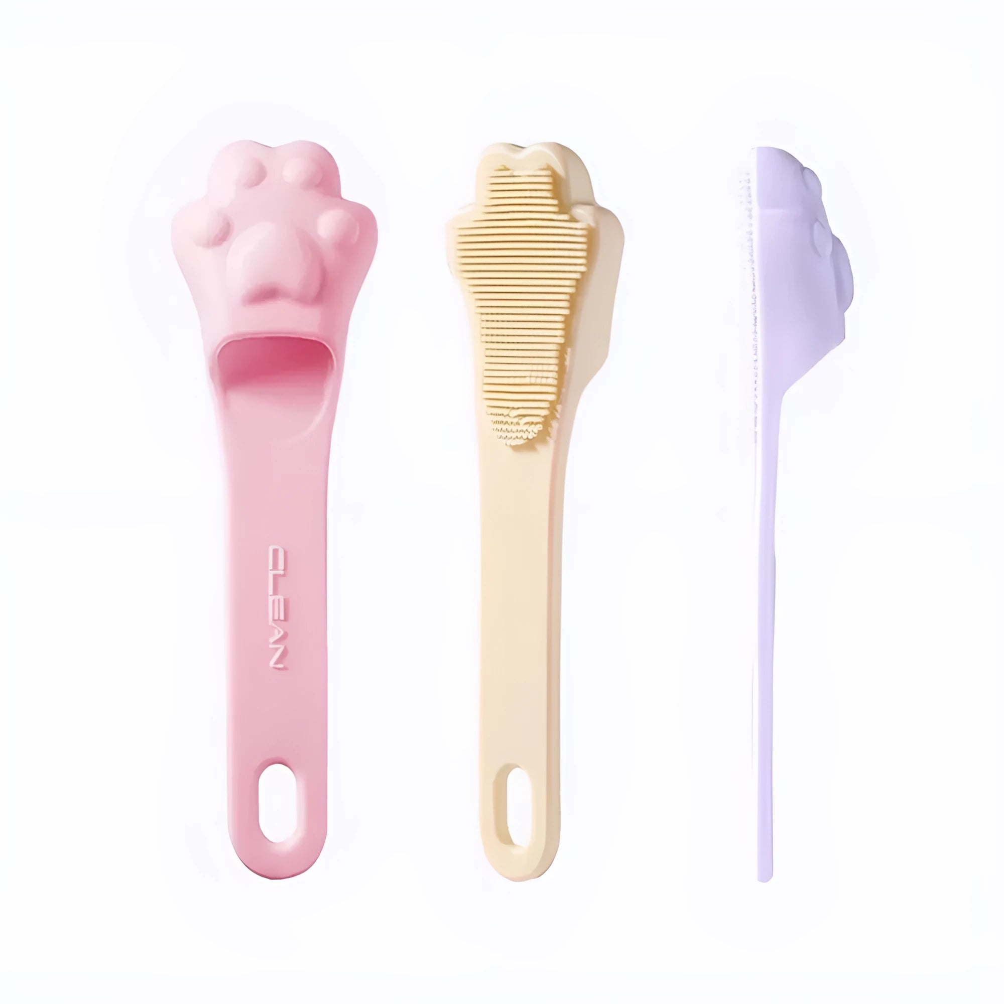 Silicone finger toothbrush for pets in pink, purple and yellow colours for dog and cat dental care