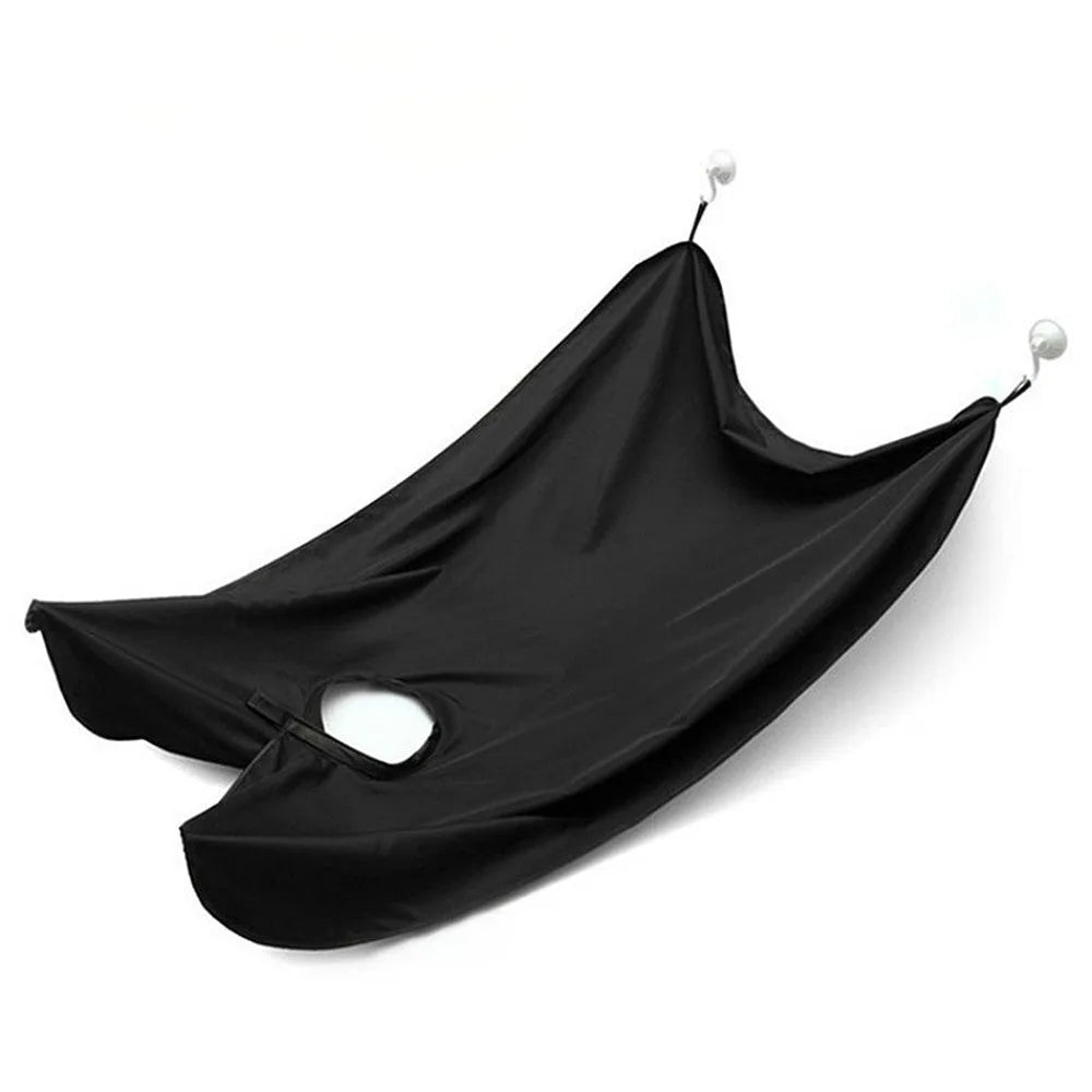 Polyester taff salon shaving apron, Black or White, 110x70cm, with suction cup and tool tray