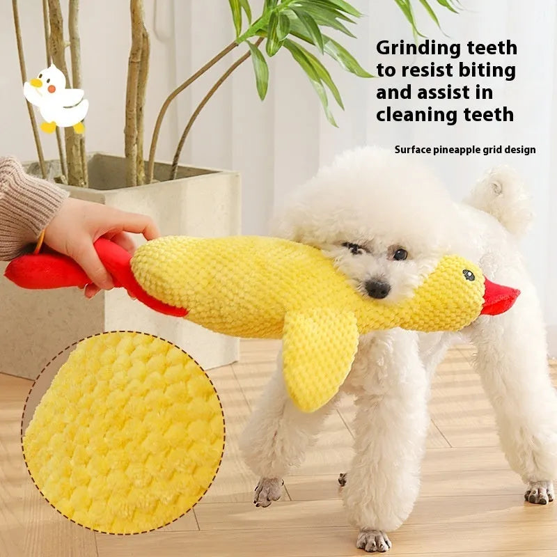 Rhubarb goose plush dog toy with sound molar and simulated pineapple grid texture