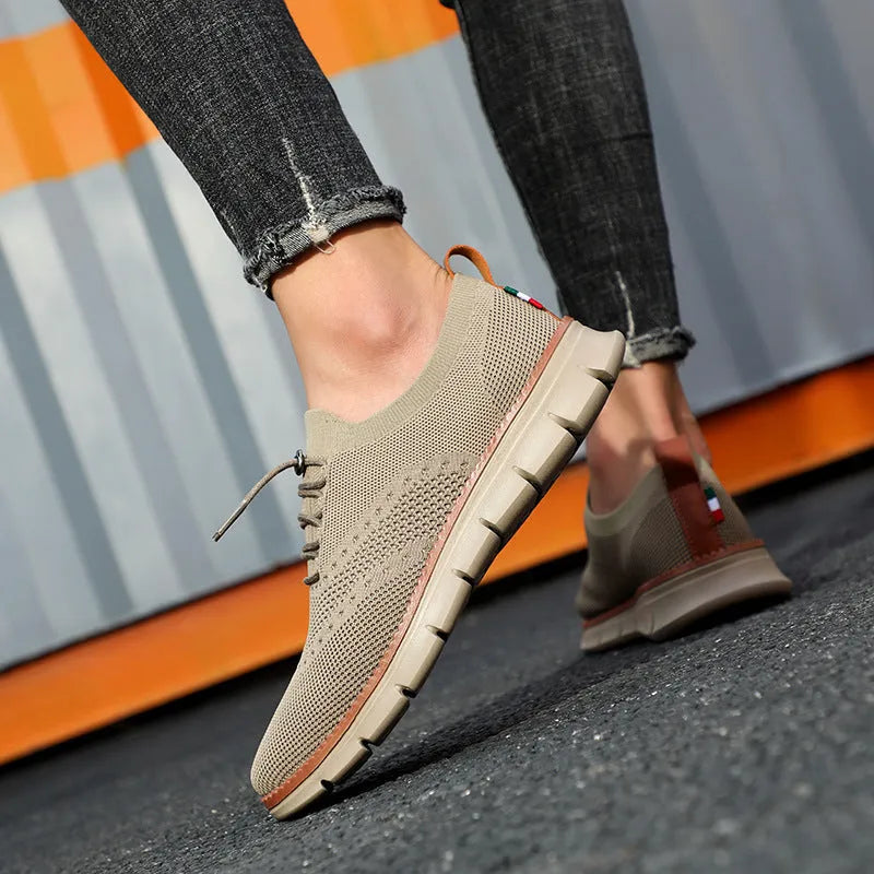 Men's breathable mesh running shoes in Army Green with EVA sole, lace-up front, low-top design