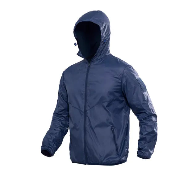 Men's ultra-thin breathable polyester sun protection hooded jacket in deep CP colour, tactical outdoor style