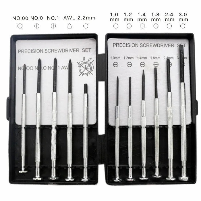 TH-6177 11-piece clock screwdriver set with cross-head and flat-head bits made from 45# steel.