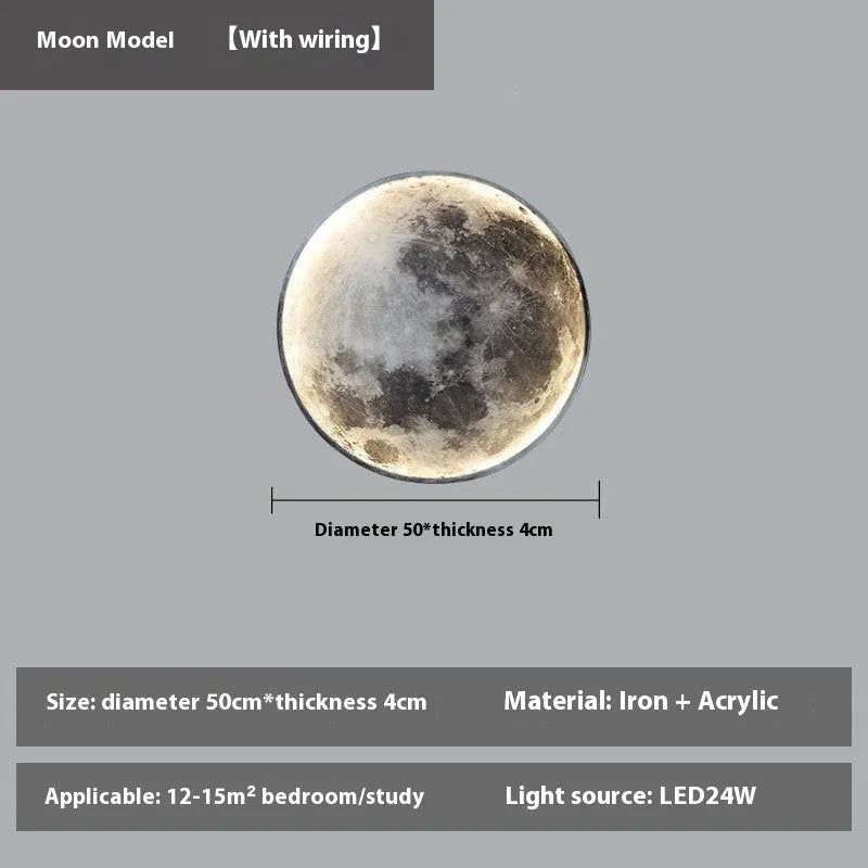 Moon wall lamp decorative sconce wrought iron acrylic lunar model 24cm to 120cm for bedroom living room