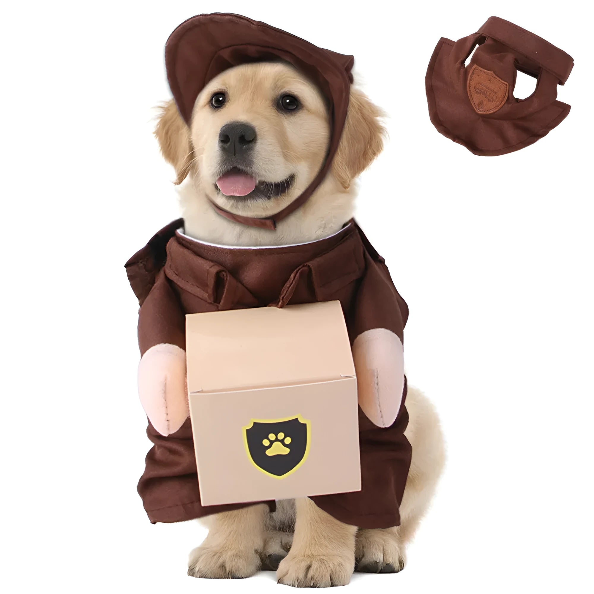 Coffee-coloured polyester pet clothing for outings in sizes S, M, L, and XL