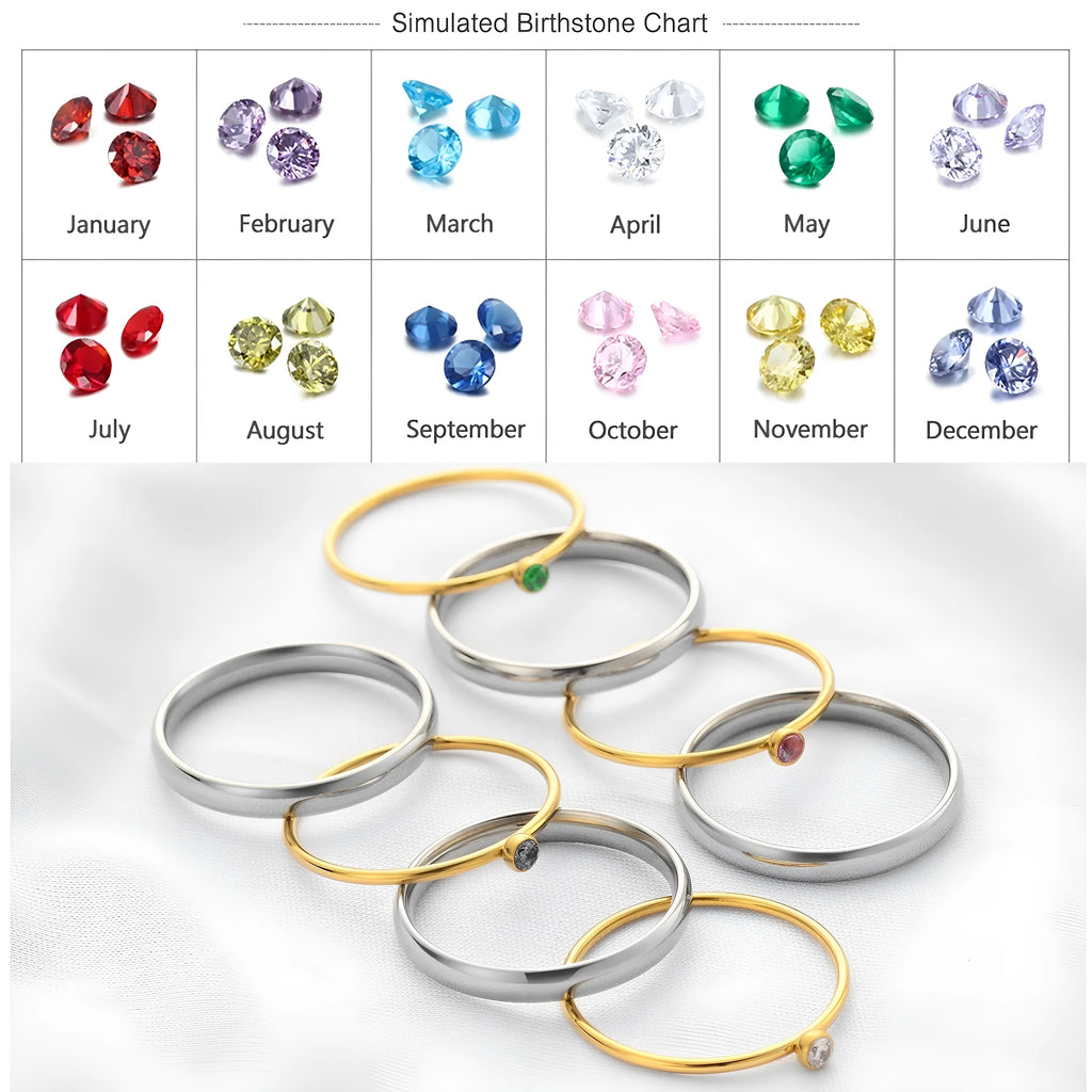 Gold tone titanium steel ring with a December birthstone in an engraved geometric design.