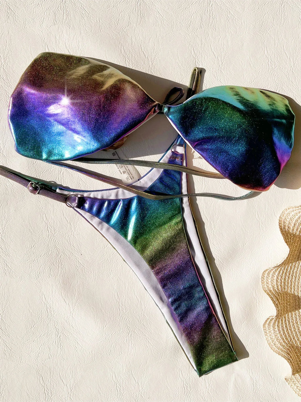 Women's purple gradient bikini swimsuit set on a white background