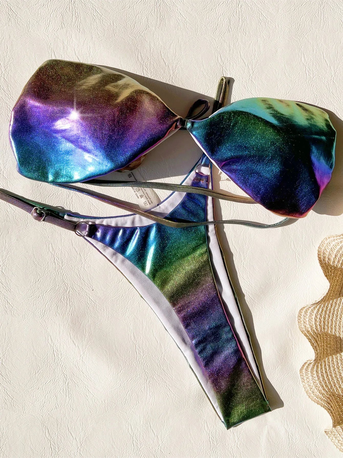 Women's purple gradient bikini swimsuit set on a white background