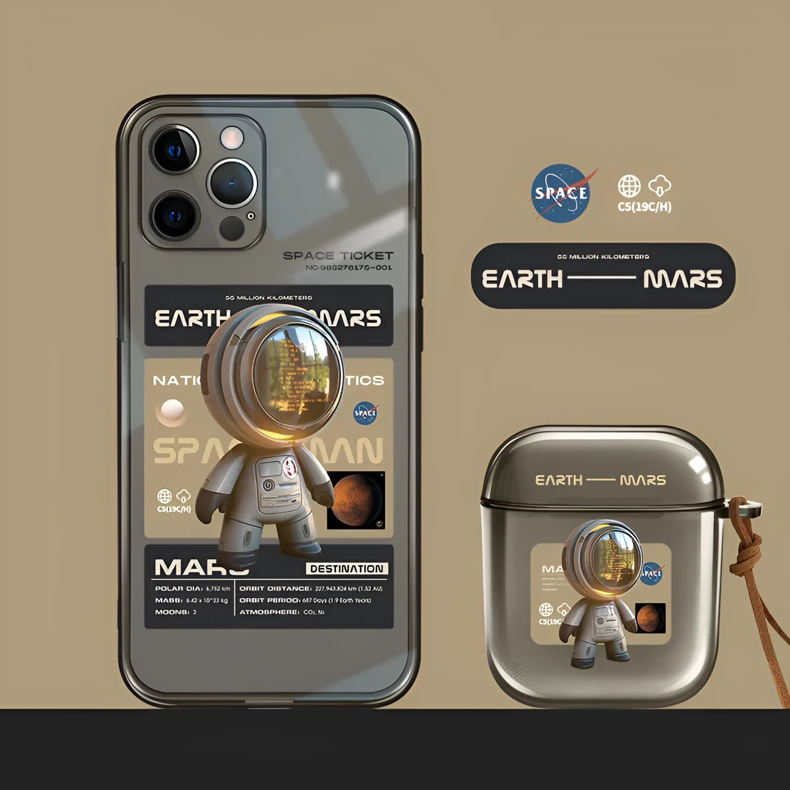 Black soft TPU iPhone case showing Mars Ticket graphic design, fitting an iPhone model.