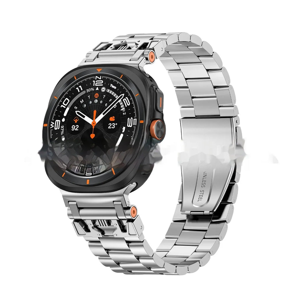Three steel band armor metal watch strap for Samsung in black finish