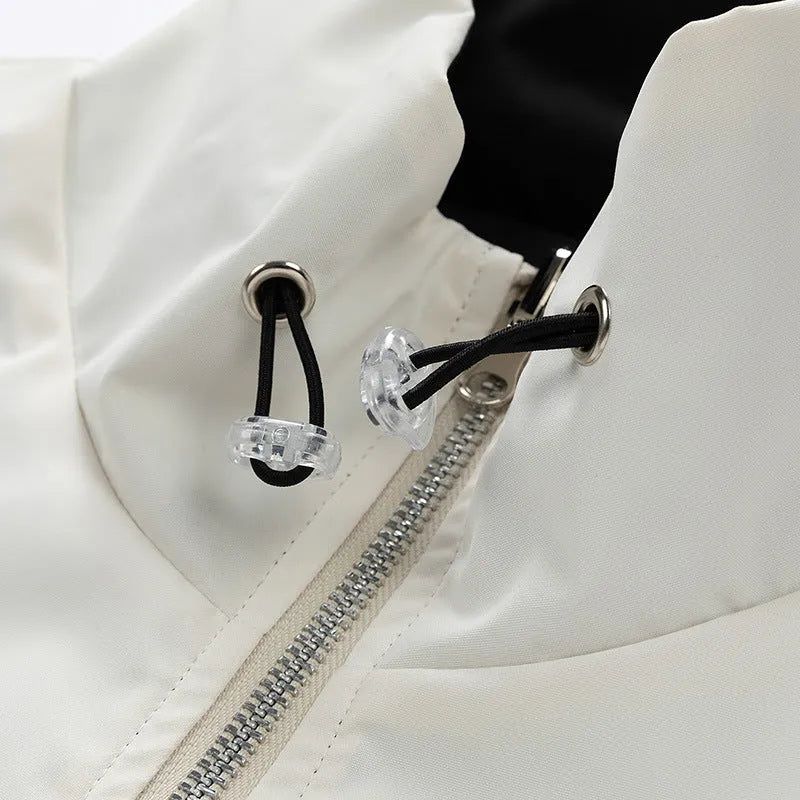 Men's double-sided stand collar jacket in solid colour, polyester, black, red, taro purple, sizes S to 4XL