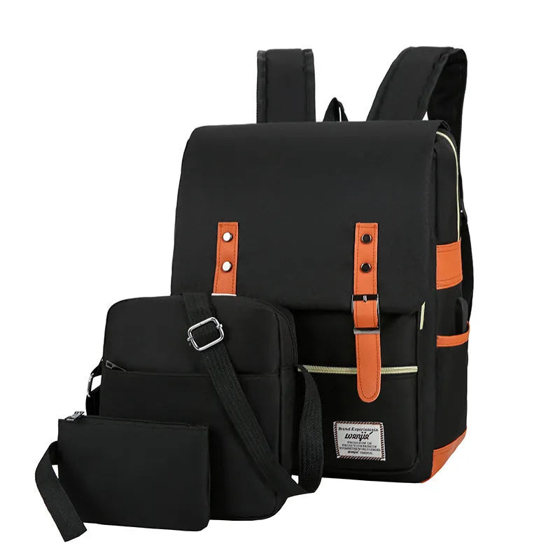 Three-piece business computer backpack in Oxford cloth with curved shoulder straps