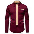 Men's long-sleeved polyester slim-fit cardigan style shirt in solid colour, front view