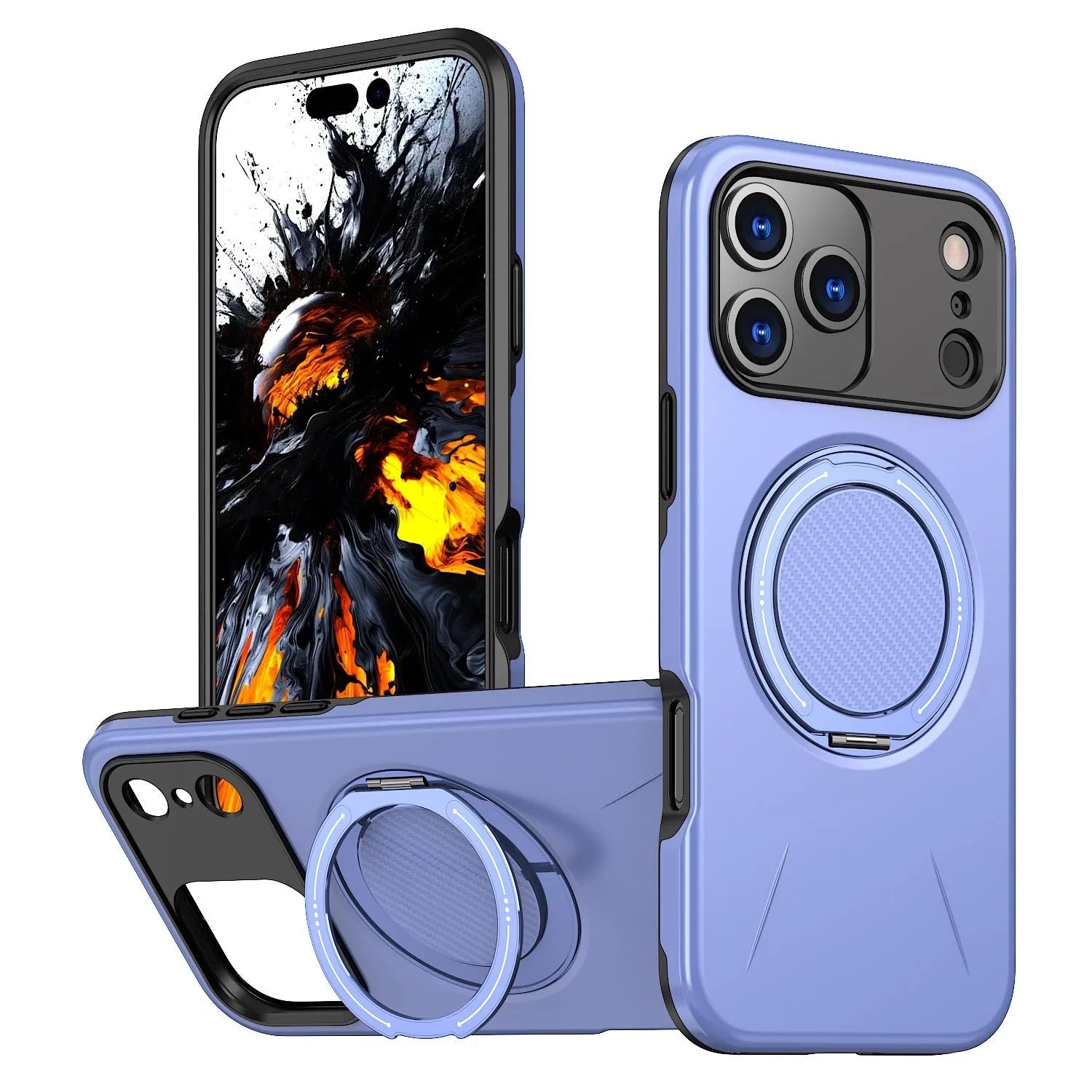 Rotating damping magnetic bracket phone case for iPhone 17Pro in black showing kickstand deployed
