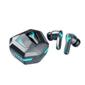 Black wireless Bluetooth stereo gaming headset with in-ear sports earplug design